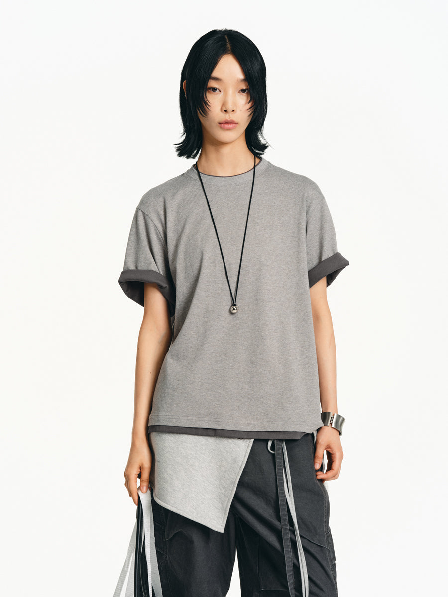 Faux Two Piece Round Neck T-Shirt