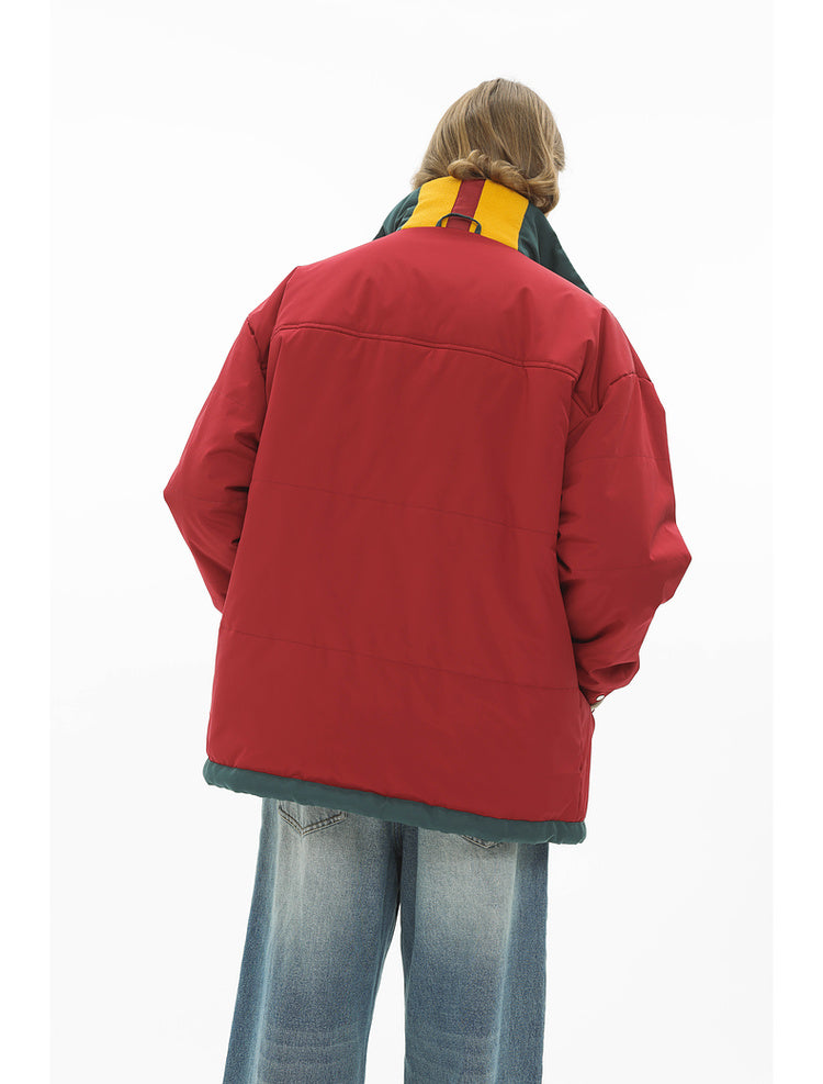 Retro contrast color reversible work cotton jacket