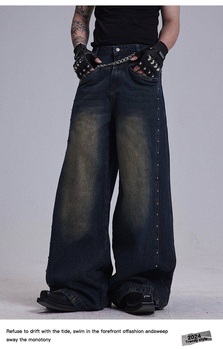 Rivet Stitch Wide Leg Jeans