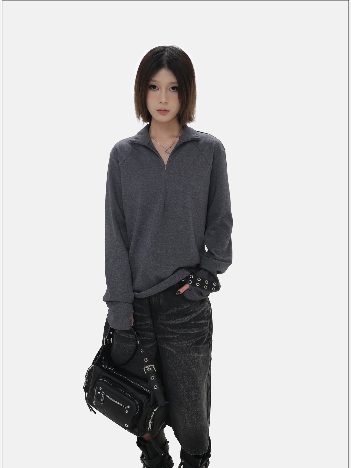 Stand-up Collar Zipper Shirt