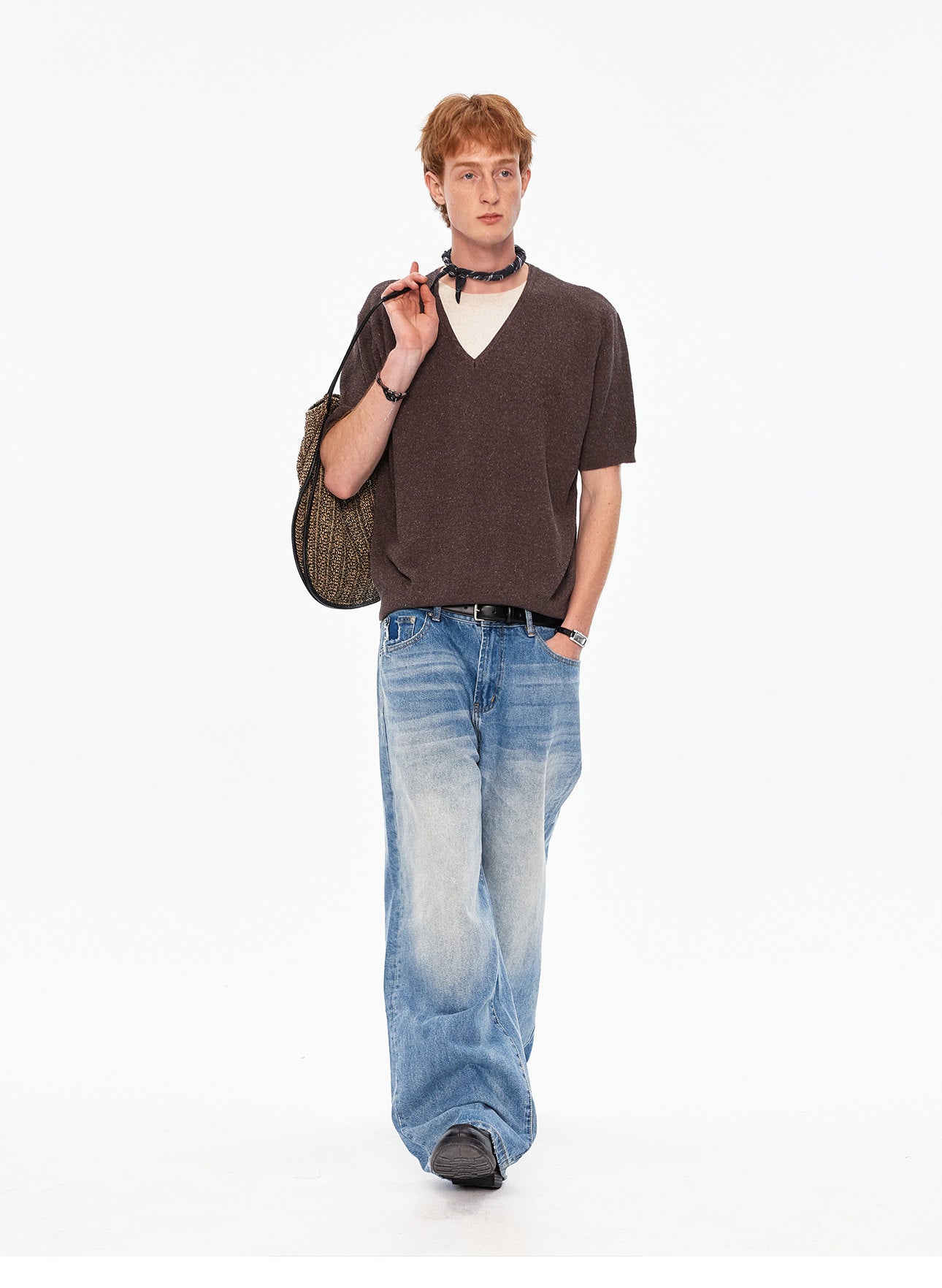 투피스 V넥 니트