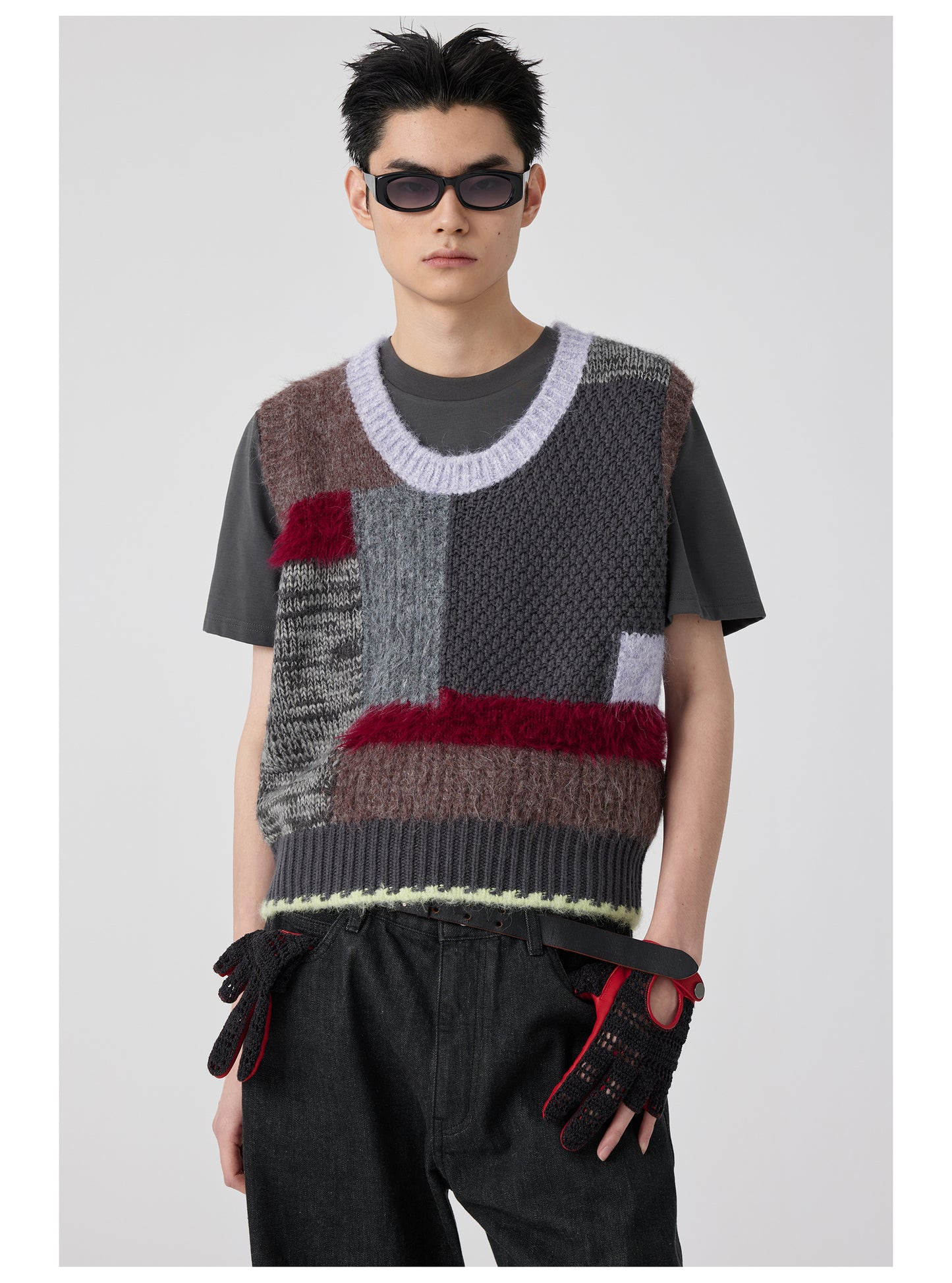 Patchwork Contrast U-Neck Sweater Vest