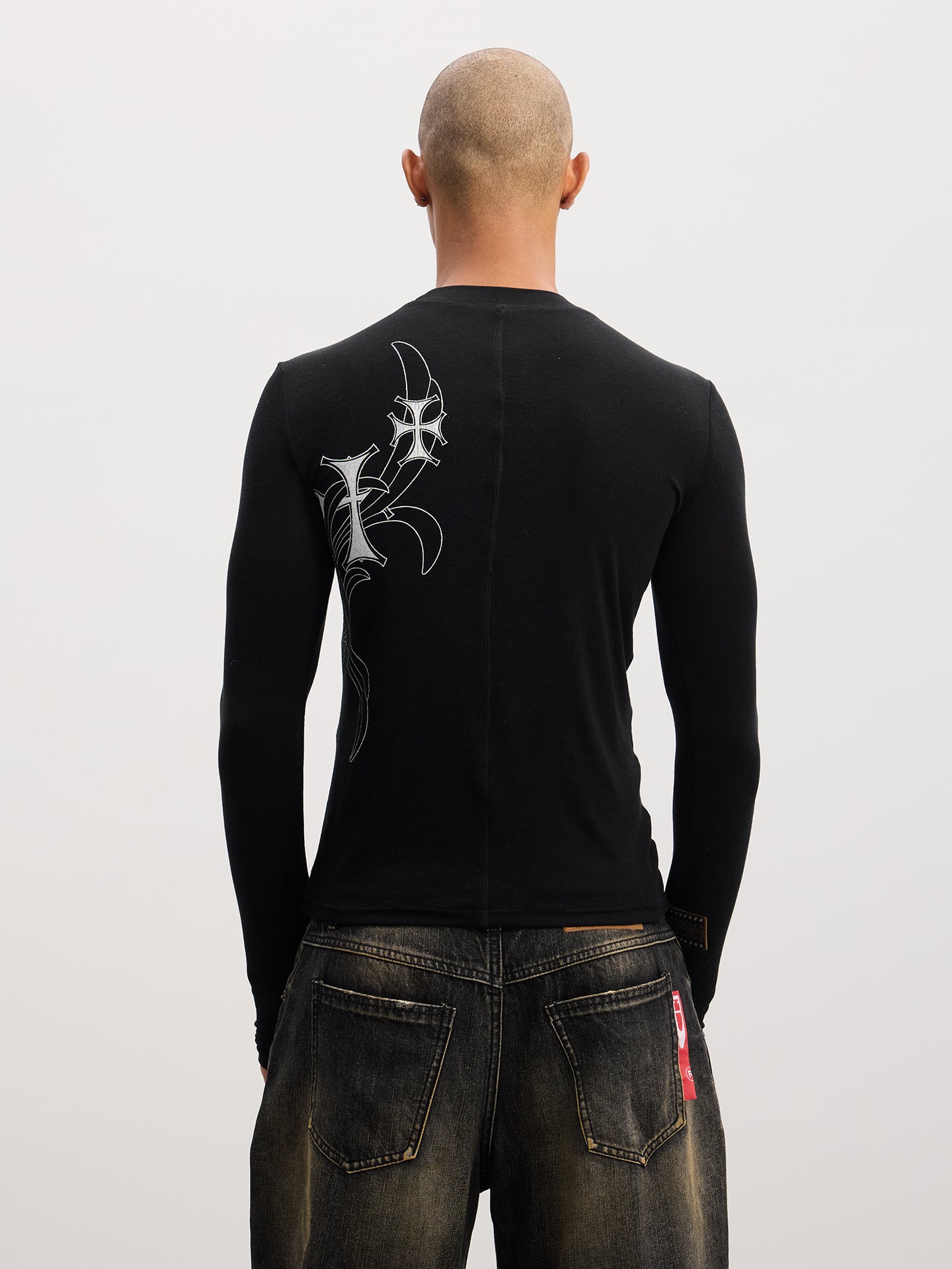 Cross Print Stretch Slim T-Shirt