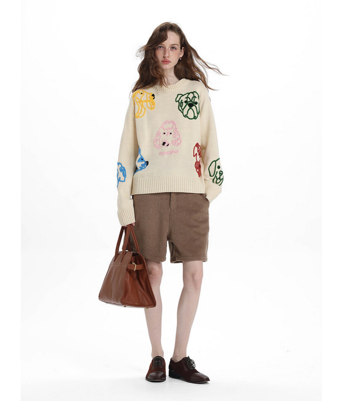 Hand-Knitted Floral-Print Round-Neck Sweater