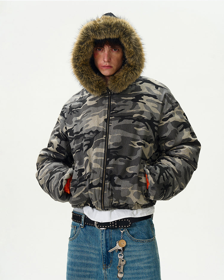 Retro Camouflage Bomber Workwear Cotton Jacket