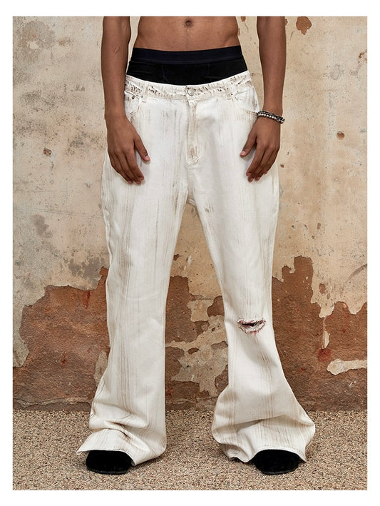 Hand-painted Damaged Bell Bottom Pants