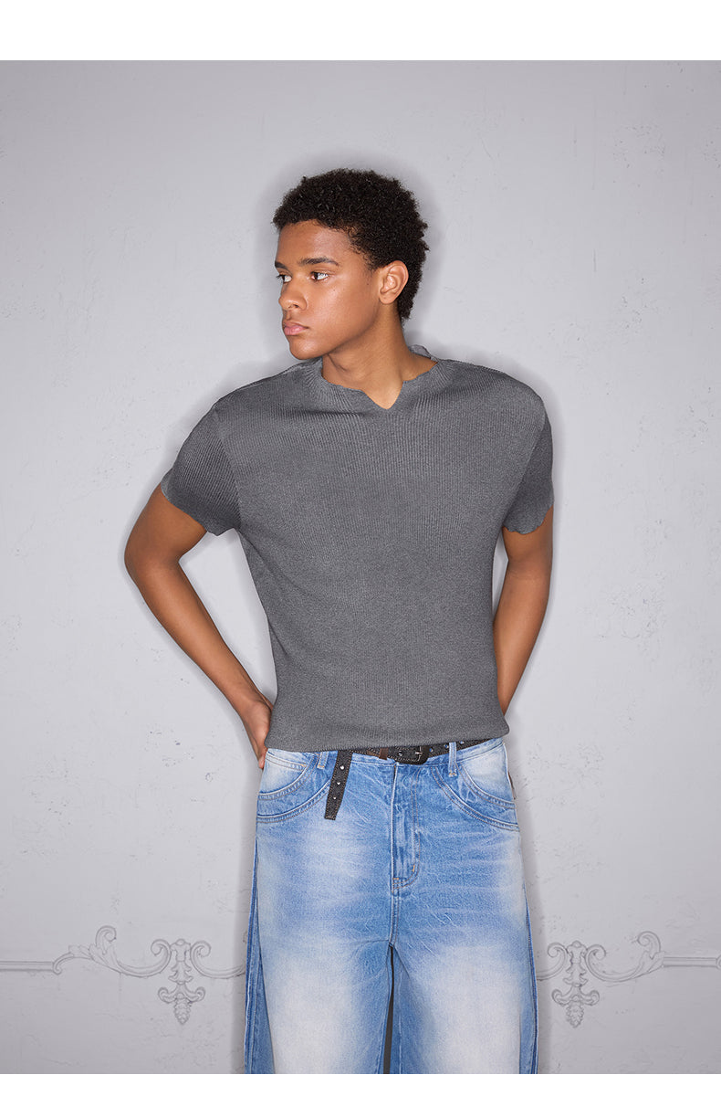 V-Neck Slim Wash Knit T-Shirt