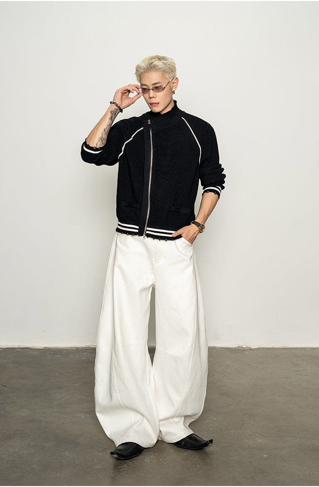 Letter Jacquard Zipper Cardigan