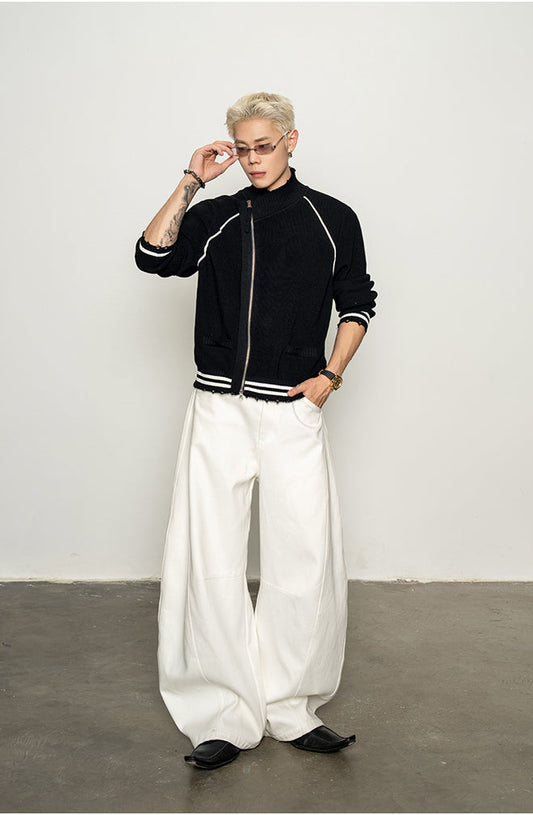 Letter Jacquard Zipper Cardigan