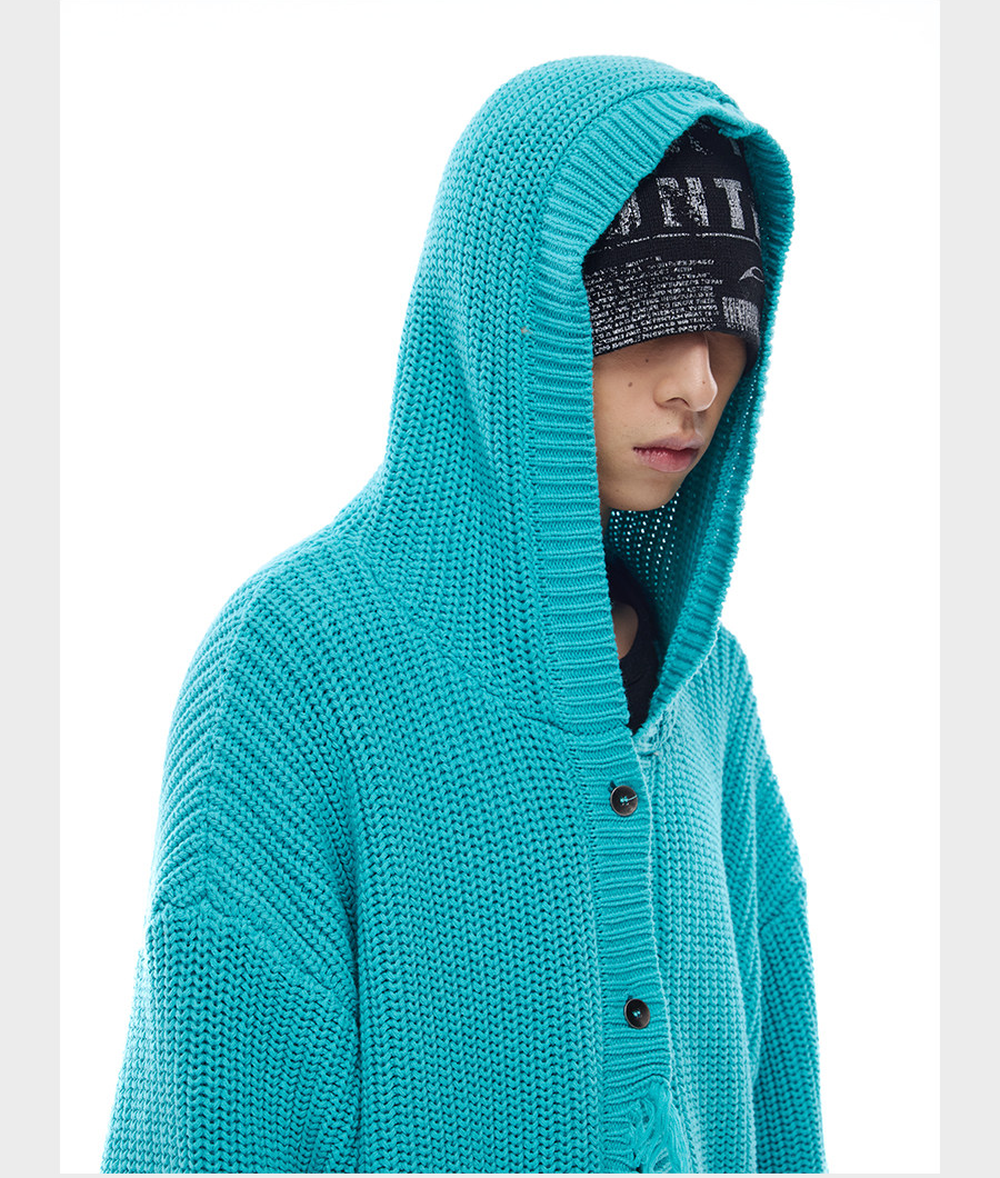 Distressed Hooded Cardigan