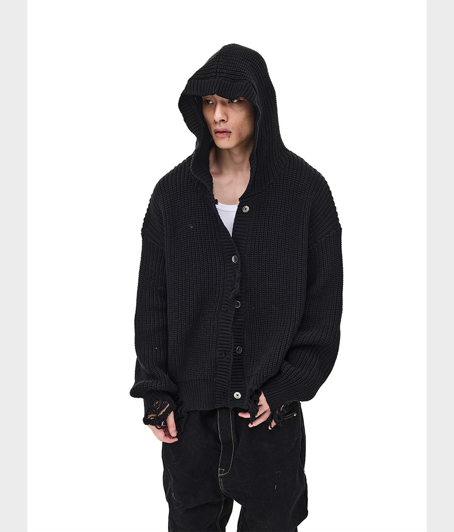 Distressed Hooded Cardigan