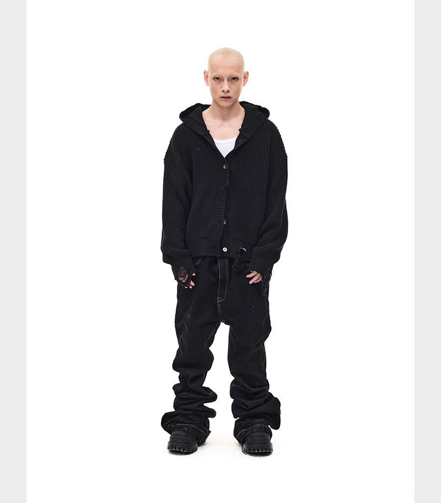 Distressed Hooded Cardigan