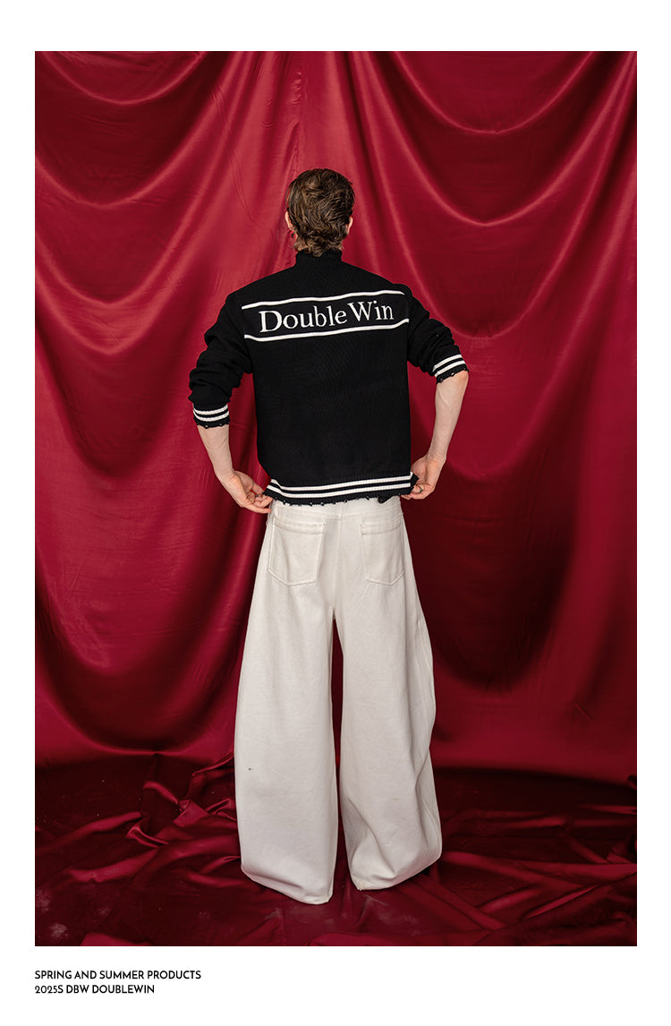 Letter Jacquard Zipper Cardigan