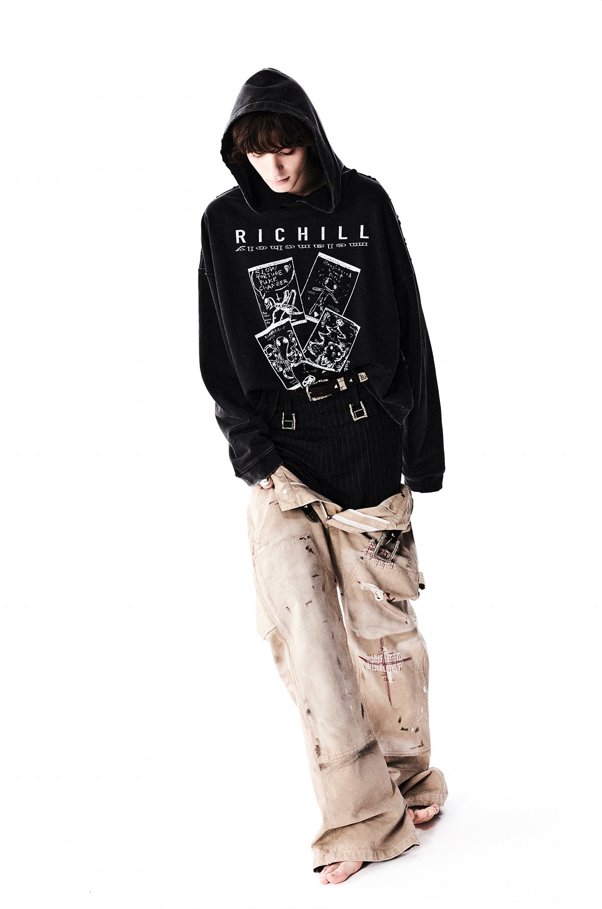 Washed Destroy Patch Hooded Sweatshirt