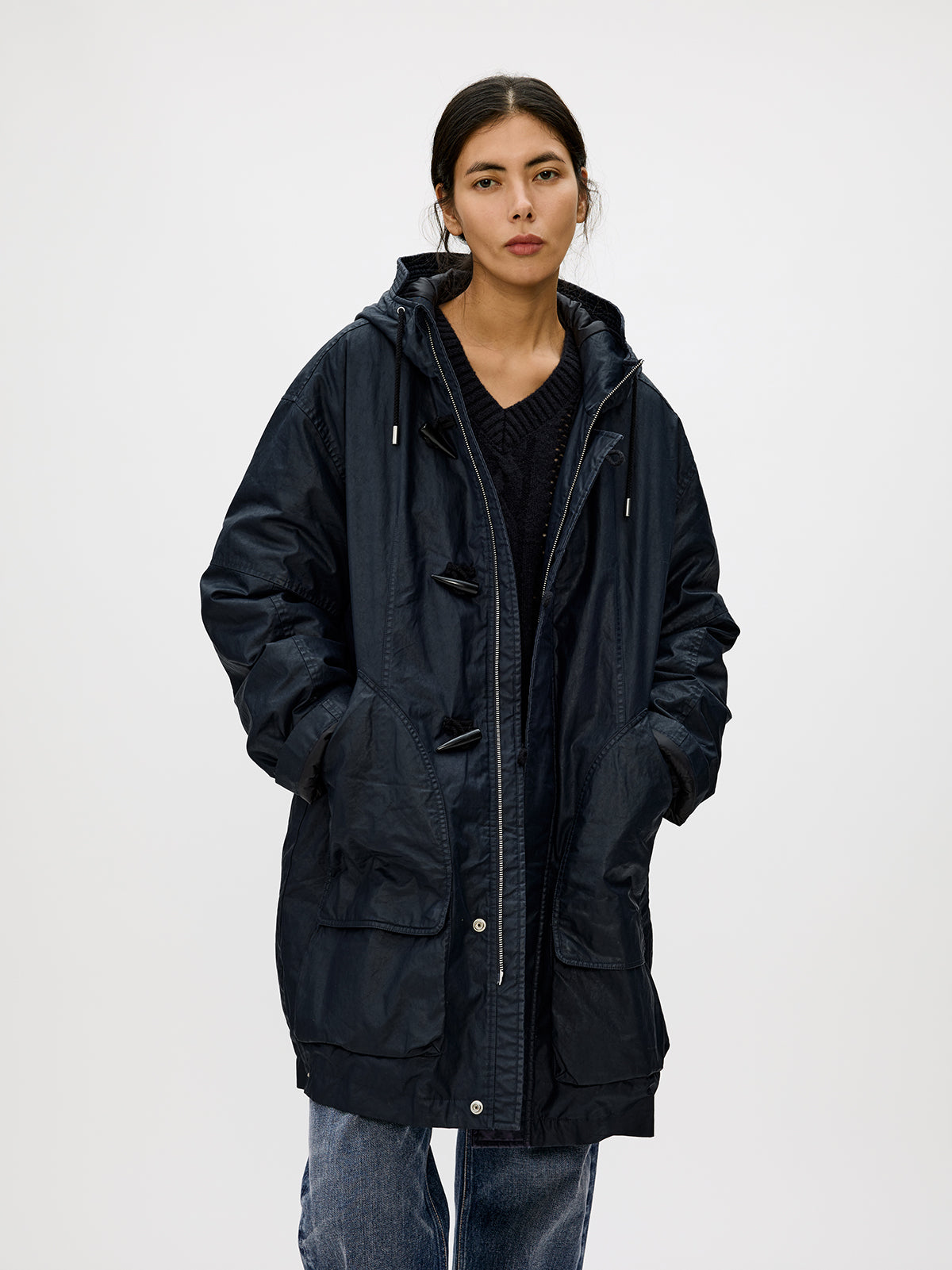 Hooded Toggle Button Coat