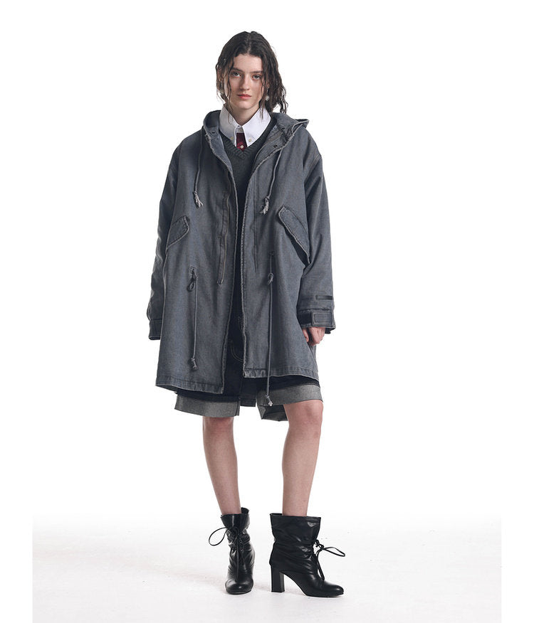 Damage-Washed Hooded Jacket