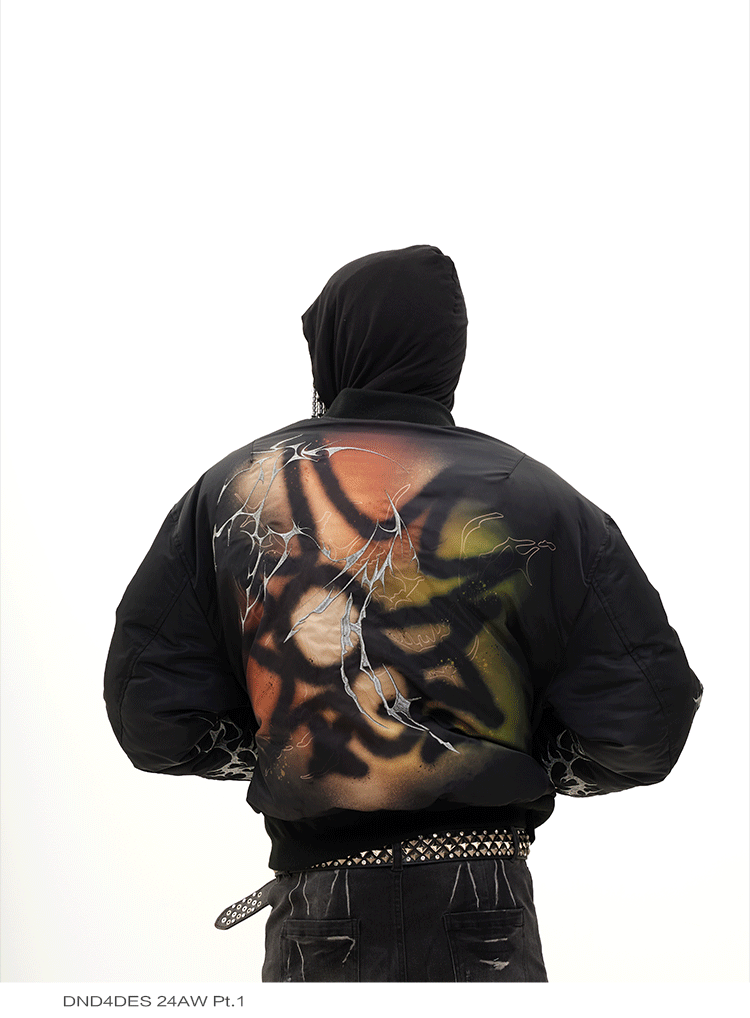 Graffiti Embroidery Print Flight Jacket