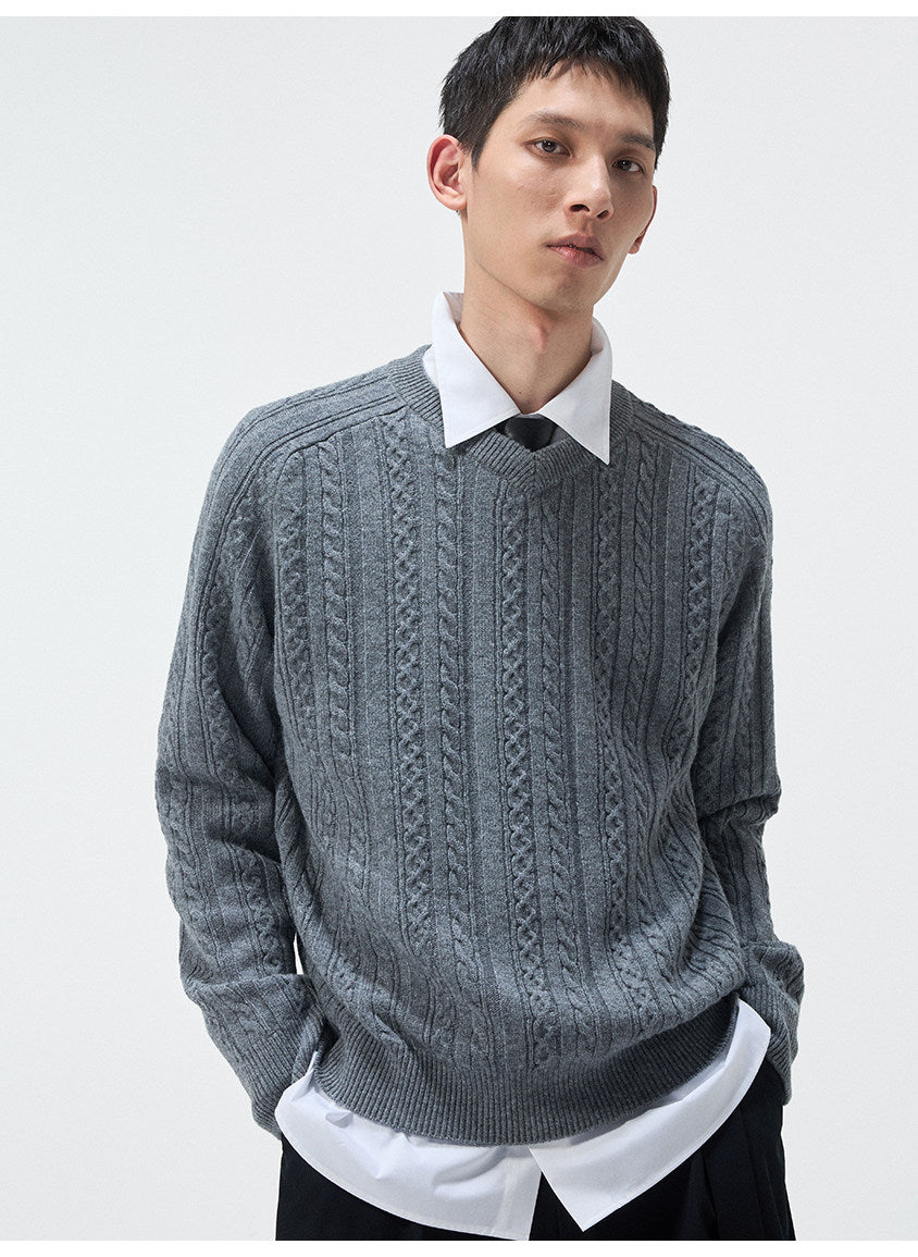 Classic Cable-Knit V-Neck Sweater