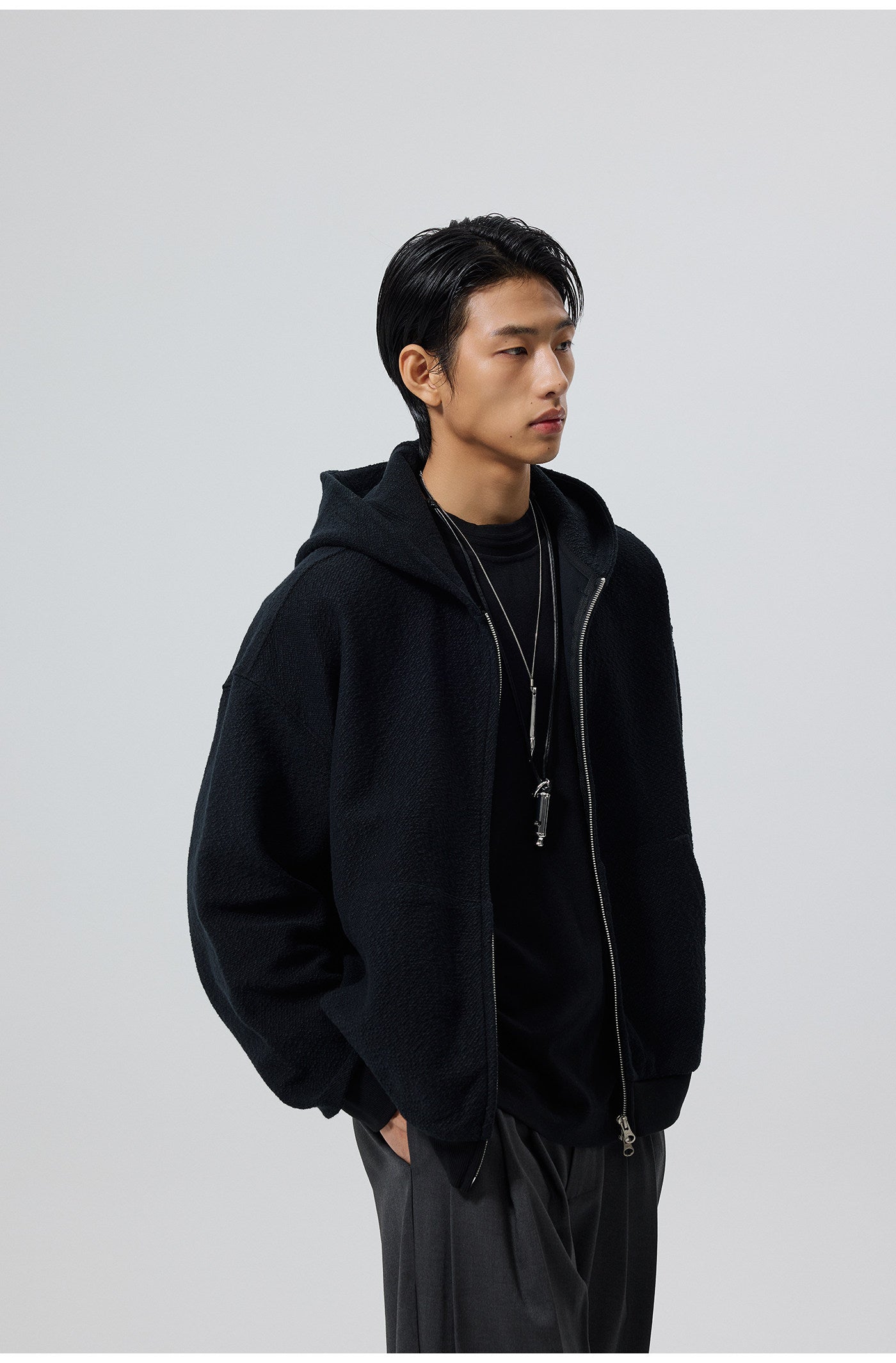 Button-down hooded sweatshirt