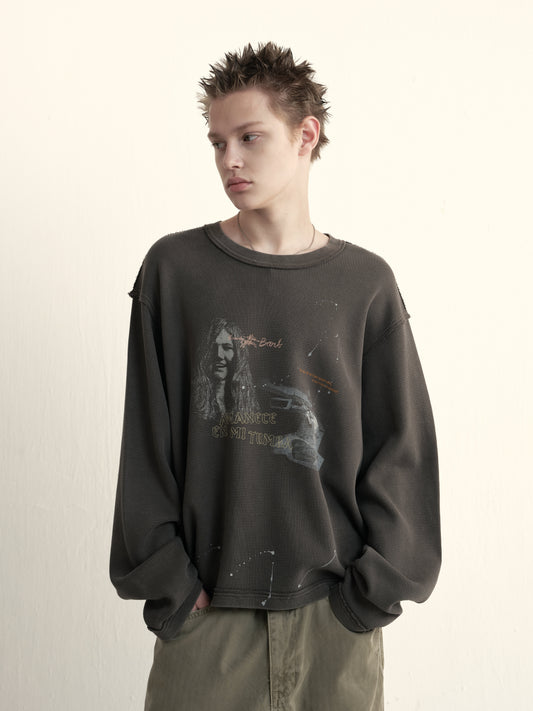Ruffled Waffle Round-Neck T- Shirt
