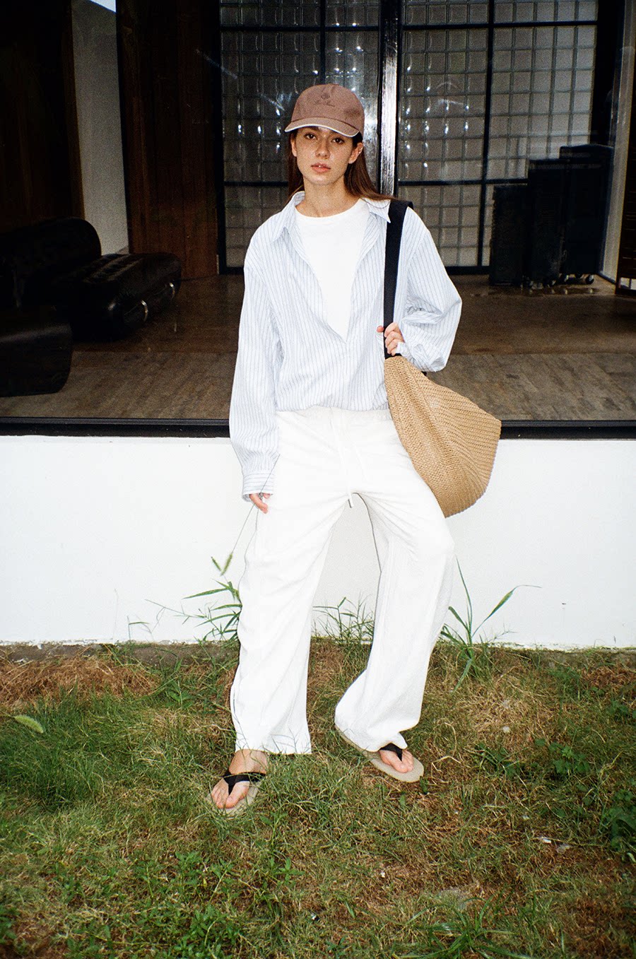 V-neck faux two-piece shirt