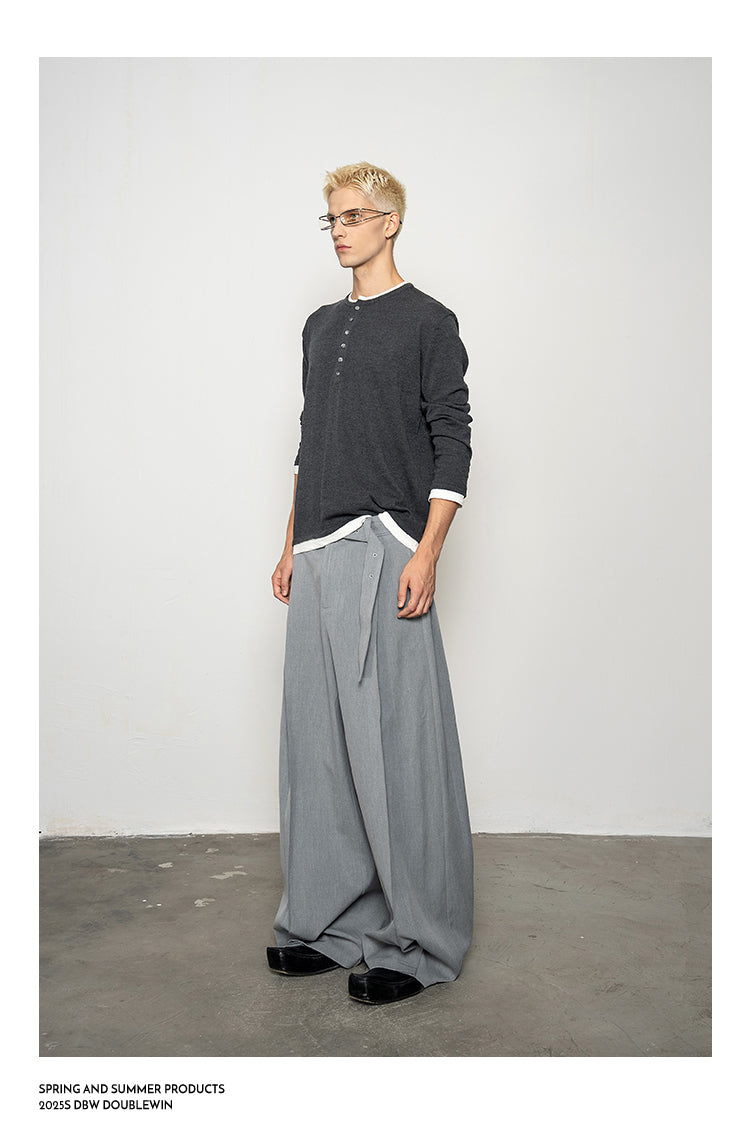 3D Reverse Pleated Wide-Leg Pants