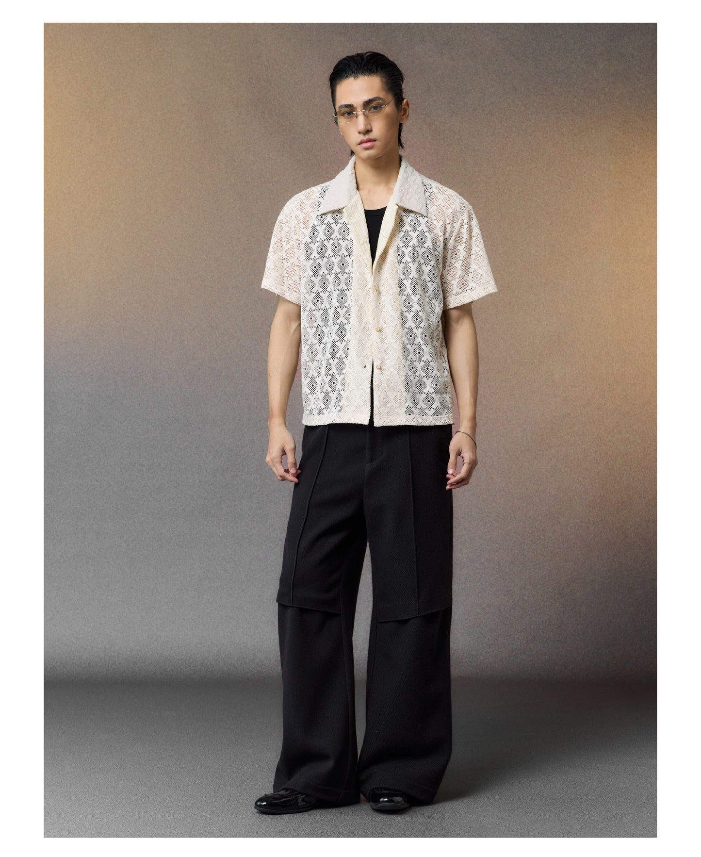 Diamond-Textured Hollow-Knit Shirt