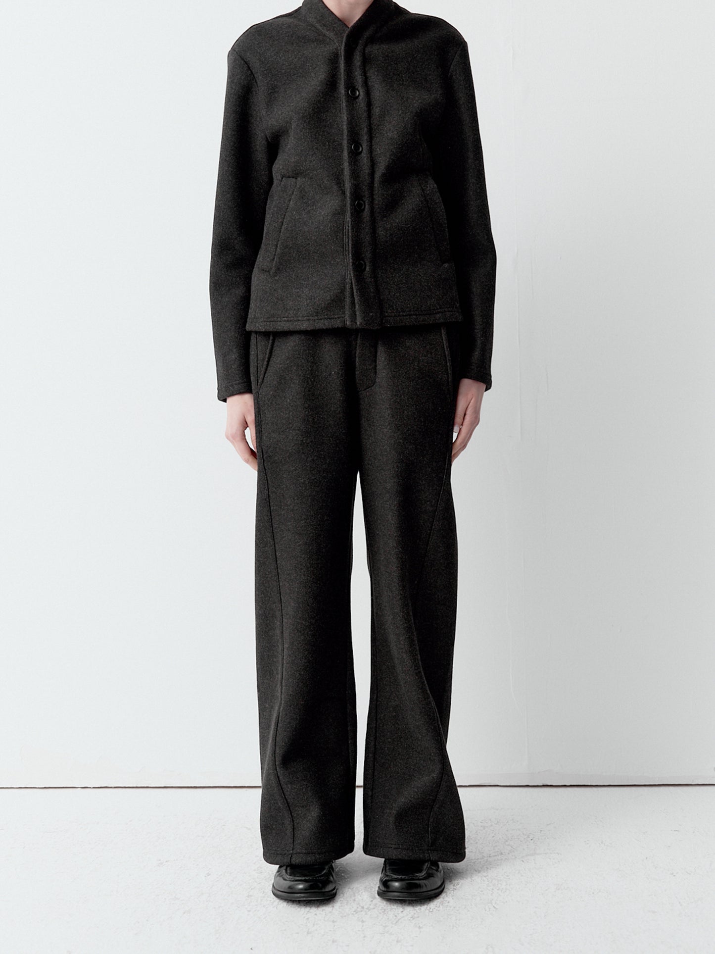 Wool-Blend Wide-Leg Casual Pants