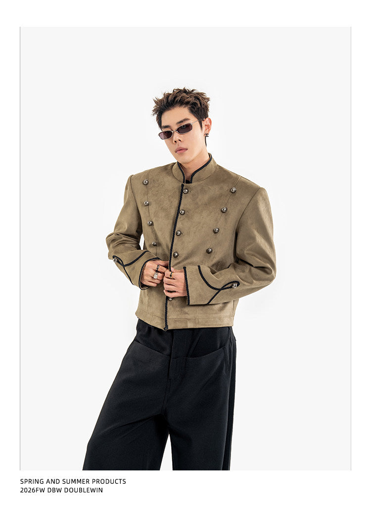 Short Jacket with Stand-Up Collar and Metal Buttons　