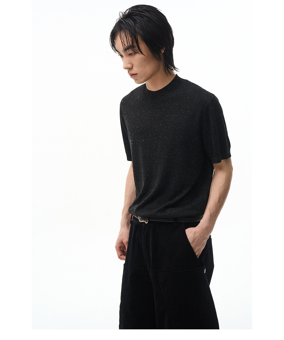 Color-Blocked Half-High-Collar Knit Shirt