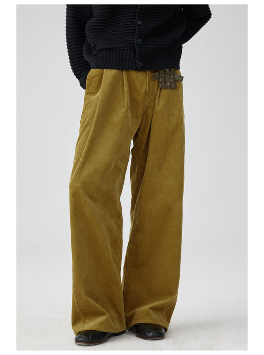 Straight pleated corduroy casual pants