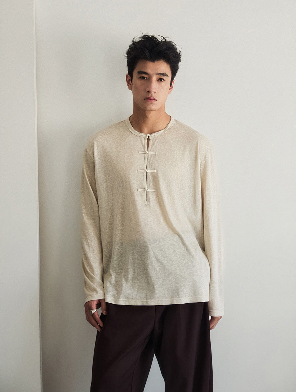 Button-down half-open shirt