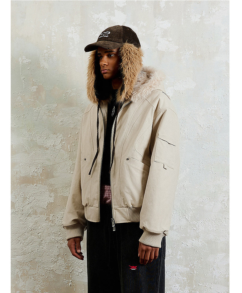 Deconstructed hooded bomber jacket