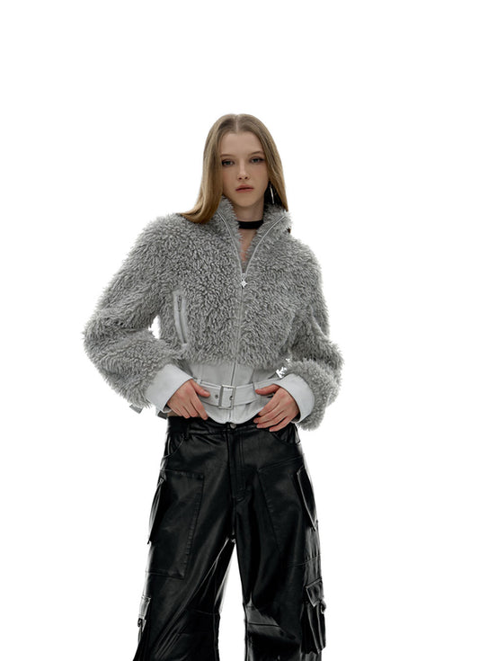 Short stand collar fur jacket