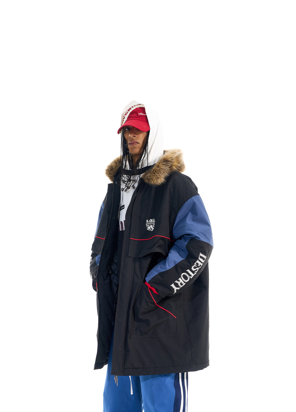 Long jacket with fur collar