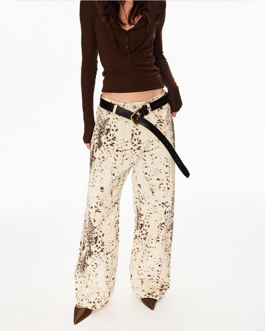 Distressed Leopard-Print Jeans