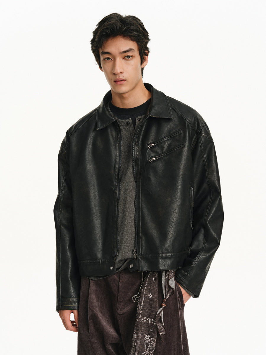 Washed Leather Oversized Jacket