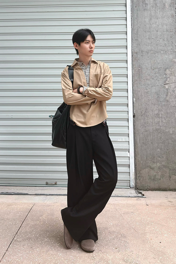 V-neck faux two-piece shirt