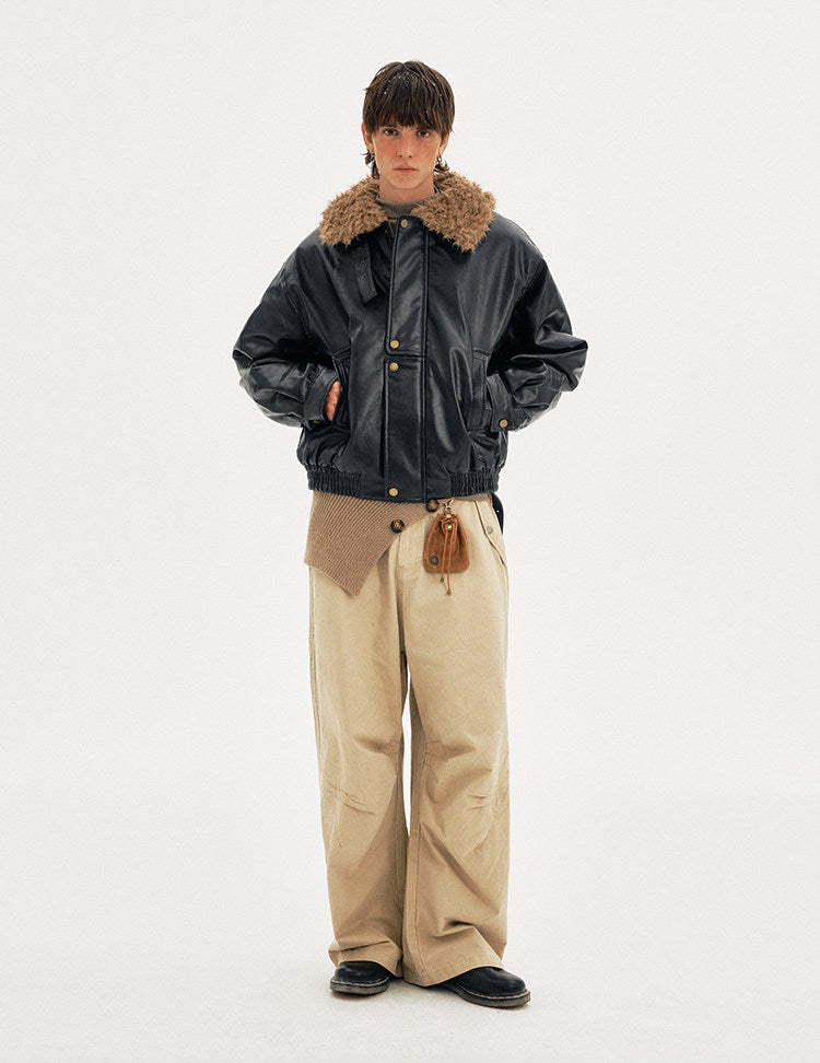 Padded Distressed PU Leather Jacket