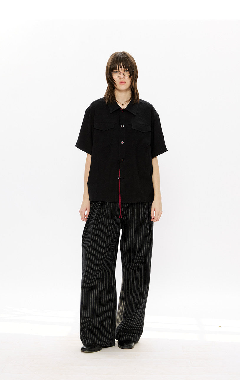 Linen button-down casual shirt with tassels