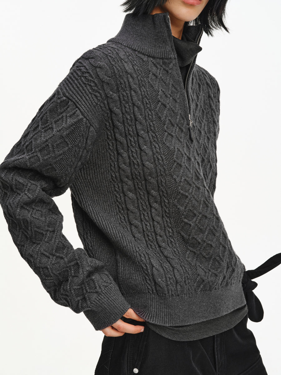 Stand Collar Half-Zip Sweater