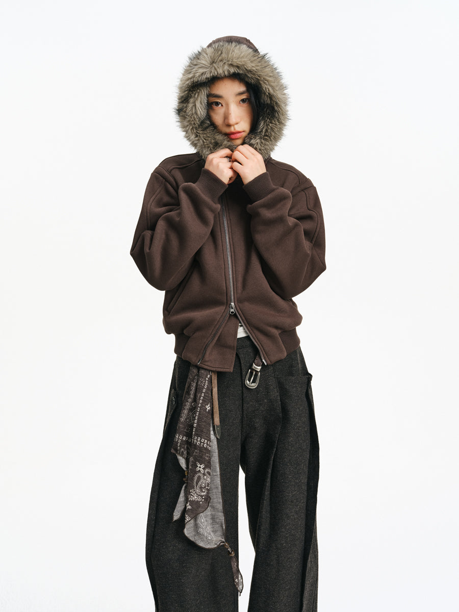 Fur Collar Short Sweatshirt