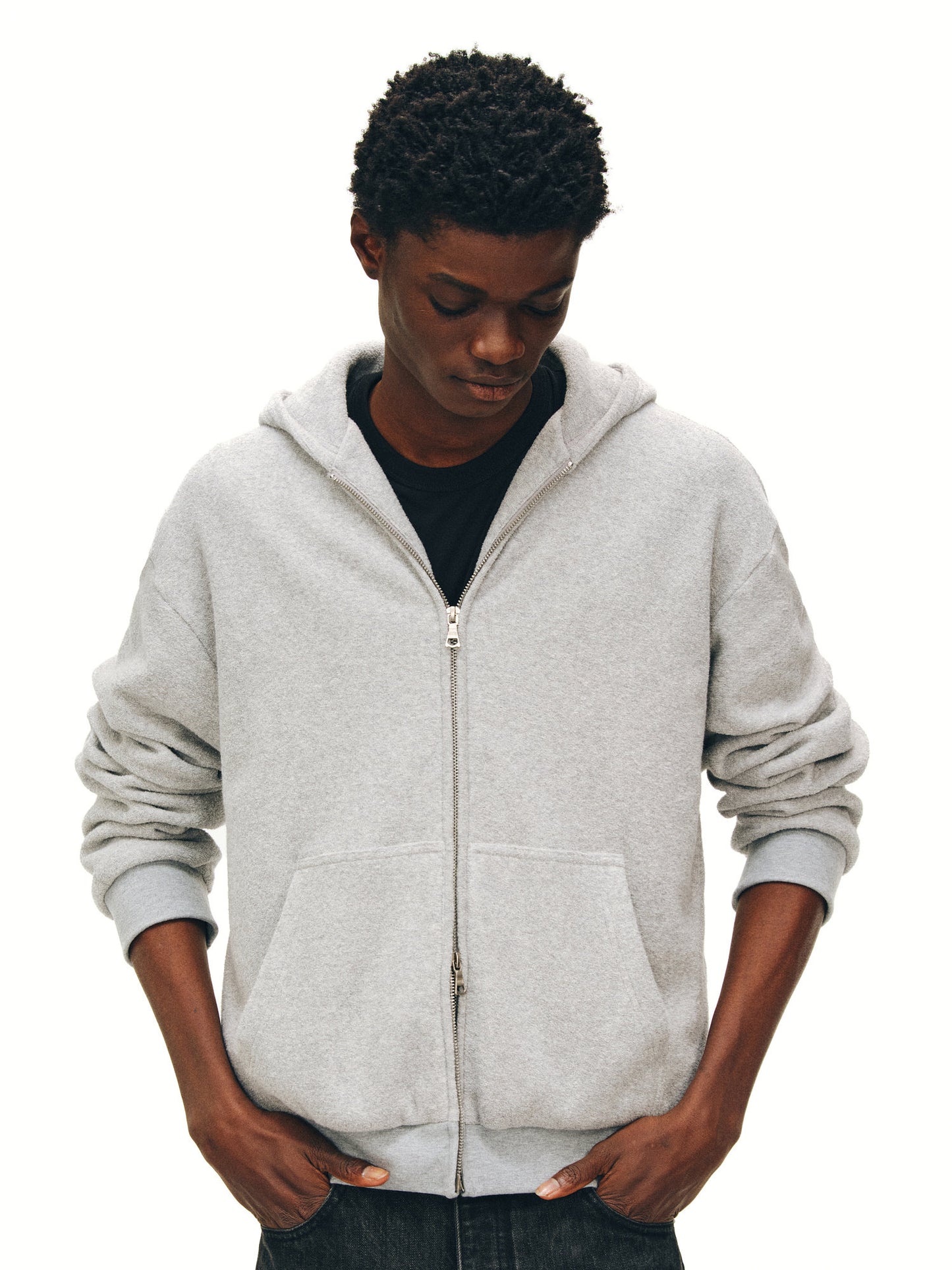 Textured Knit Zip-Up Hoodie