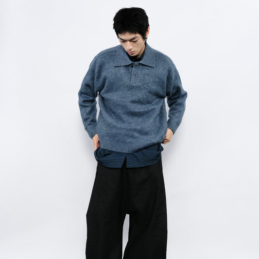 Mix-Color Yarn Collared Sweater