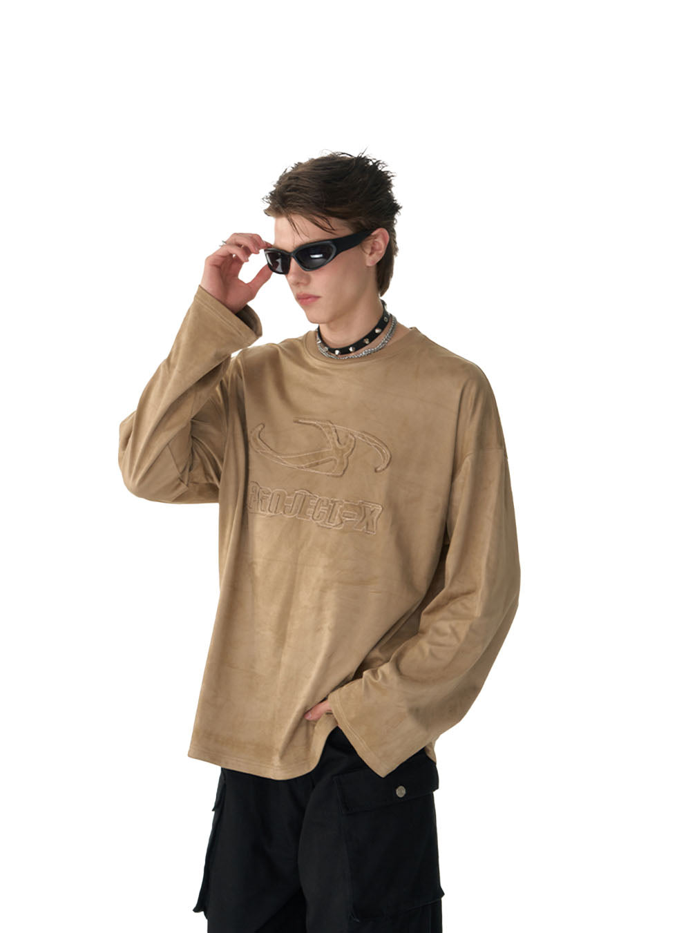 Round Neck Suede Long Sleeve T-Shirt