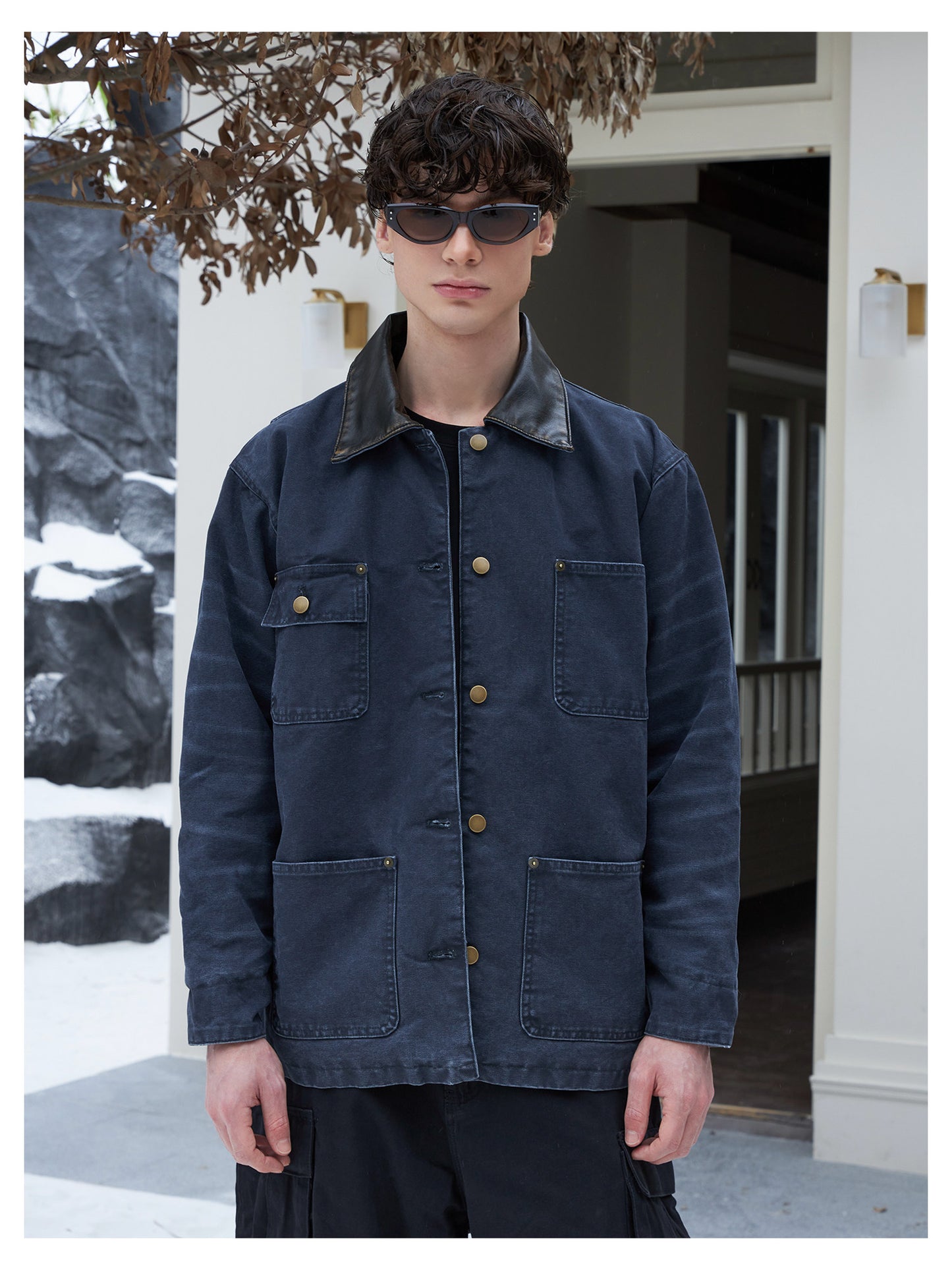 Canvas Leather Collar Jacket