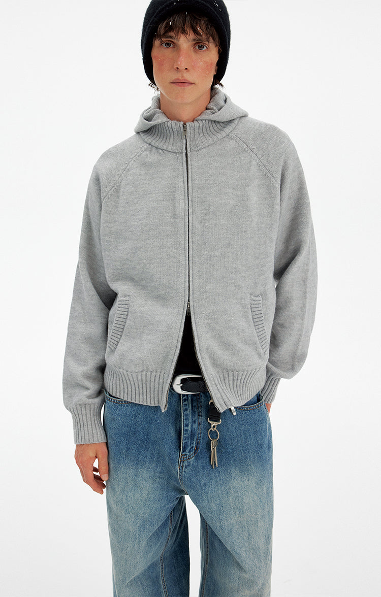 Patchwork Hooded Knit Cardigan