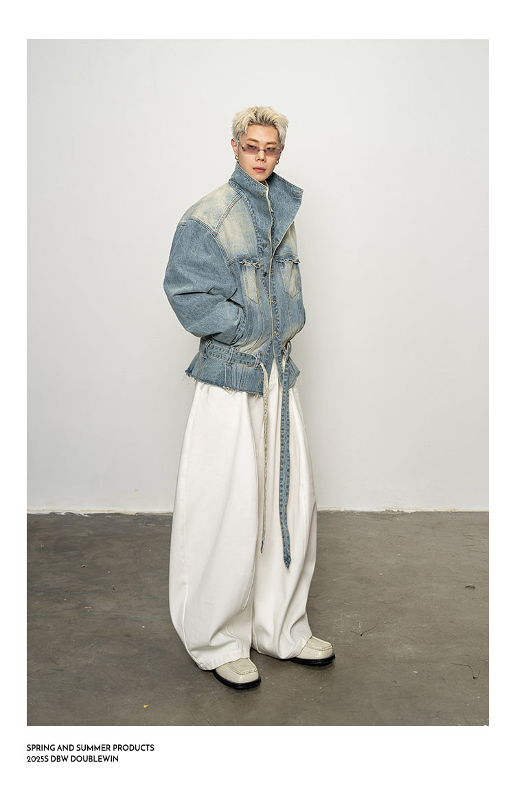 Large Stand Collar Denim Trench Coat