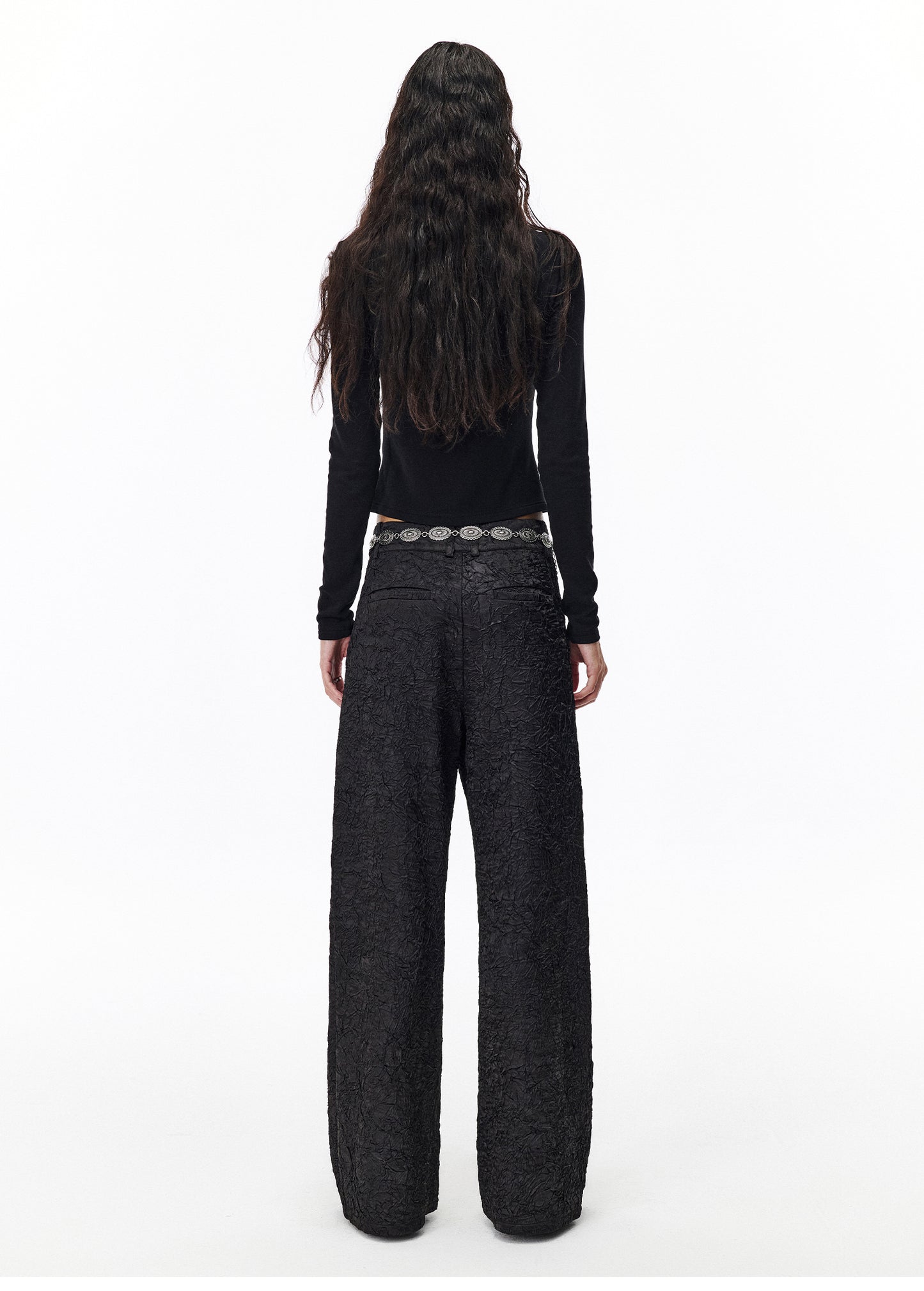 Pleated loose-fitting wide-leg pants