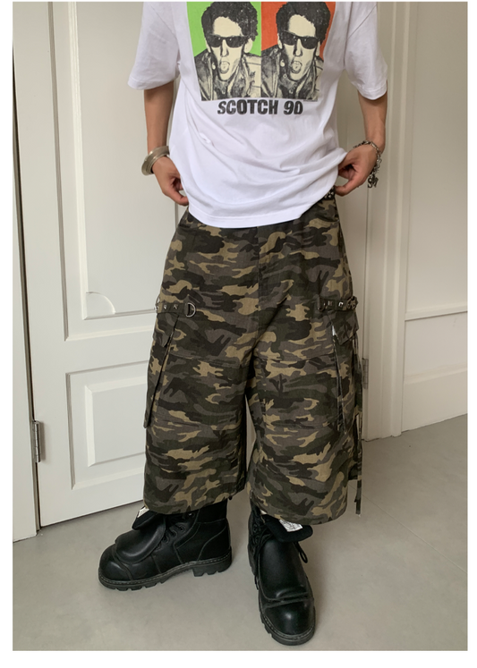 Damaged cropped side pocket camouflage pants